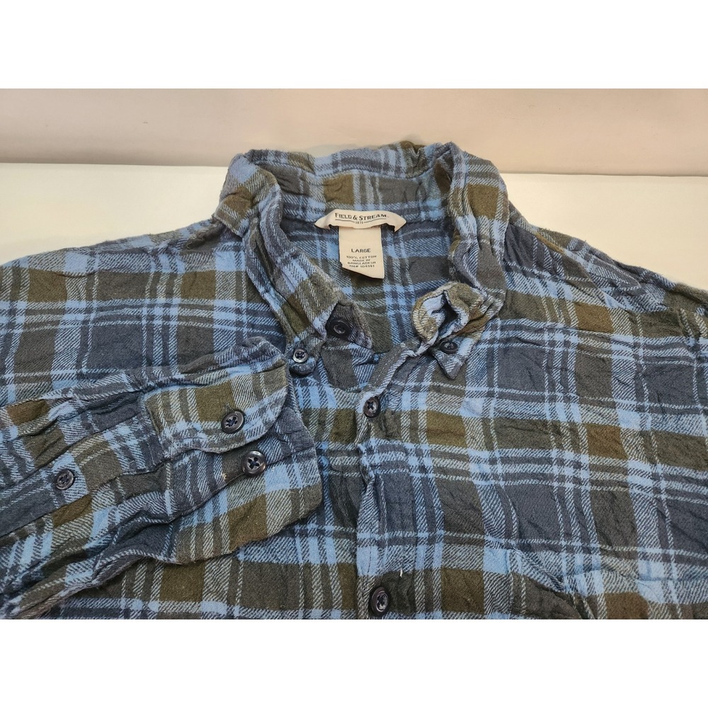 Field and Stream Mens Large Blue‎ Plaid Flannel Button Up Shirt Long Sleeve